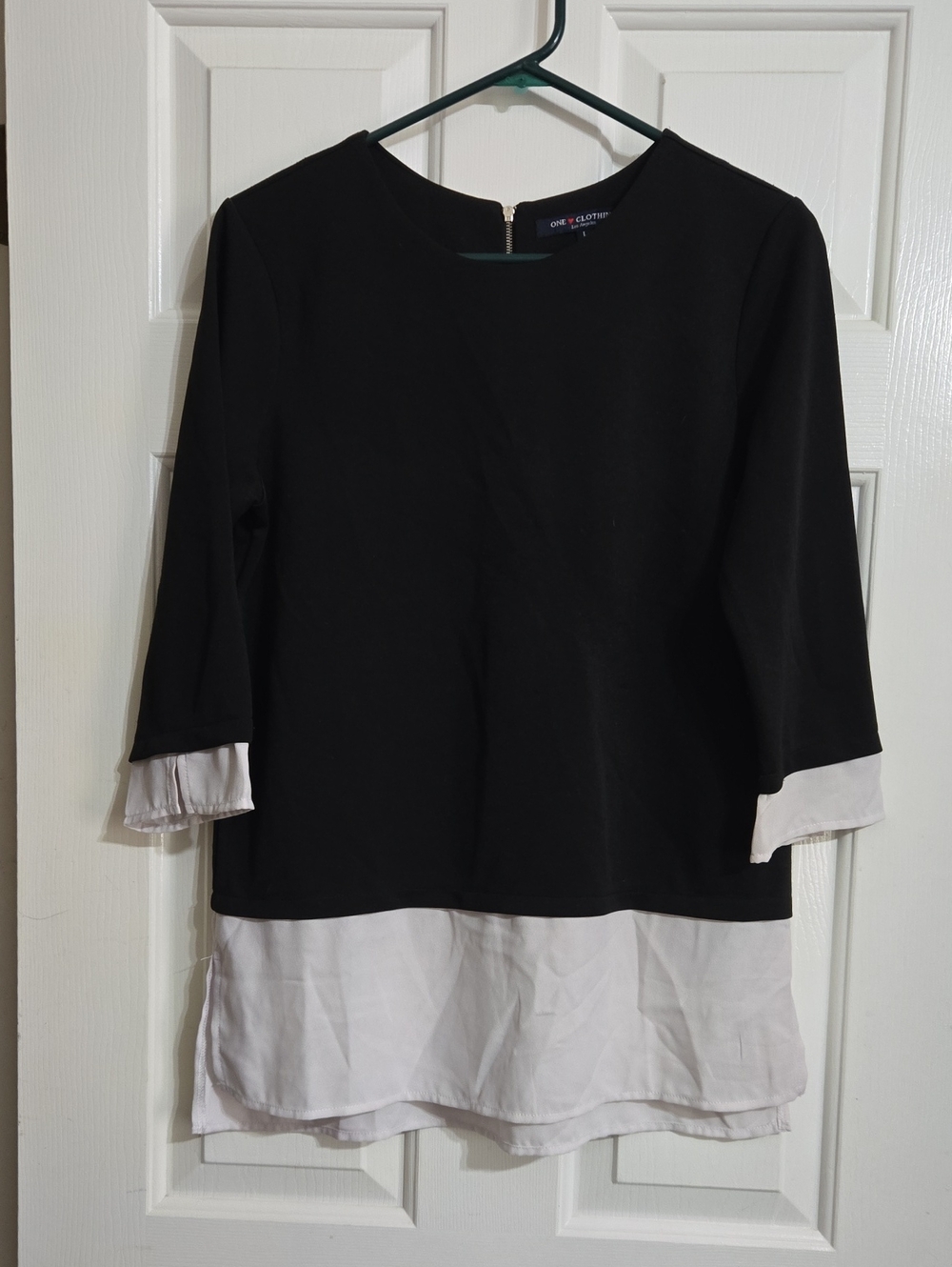 one clothing Black and White Layered Hem Tunic Top